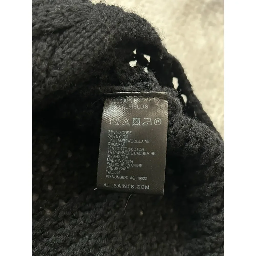 Allsaints Open Knit Erbus Black Pullover Hi Low Cape  Size 4 - 6 Small - Picture 9 of 11